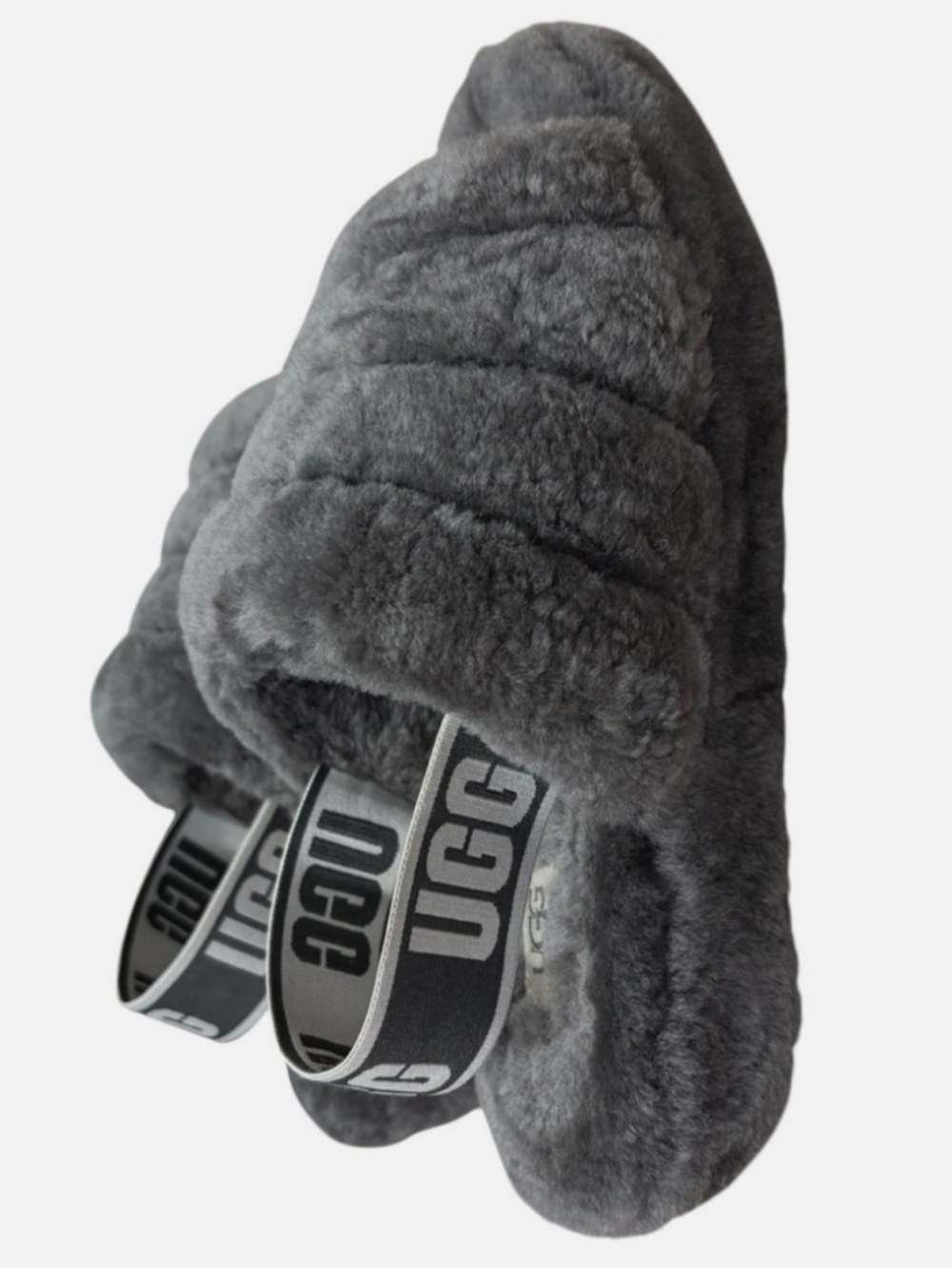 Ugg Size 8 Fluff Yeah Slides Slippers Sandals Sheepskin Gray Fur Slip-On Cozy